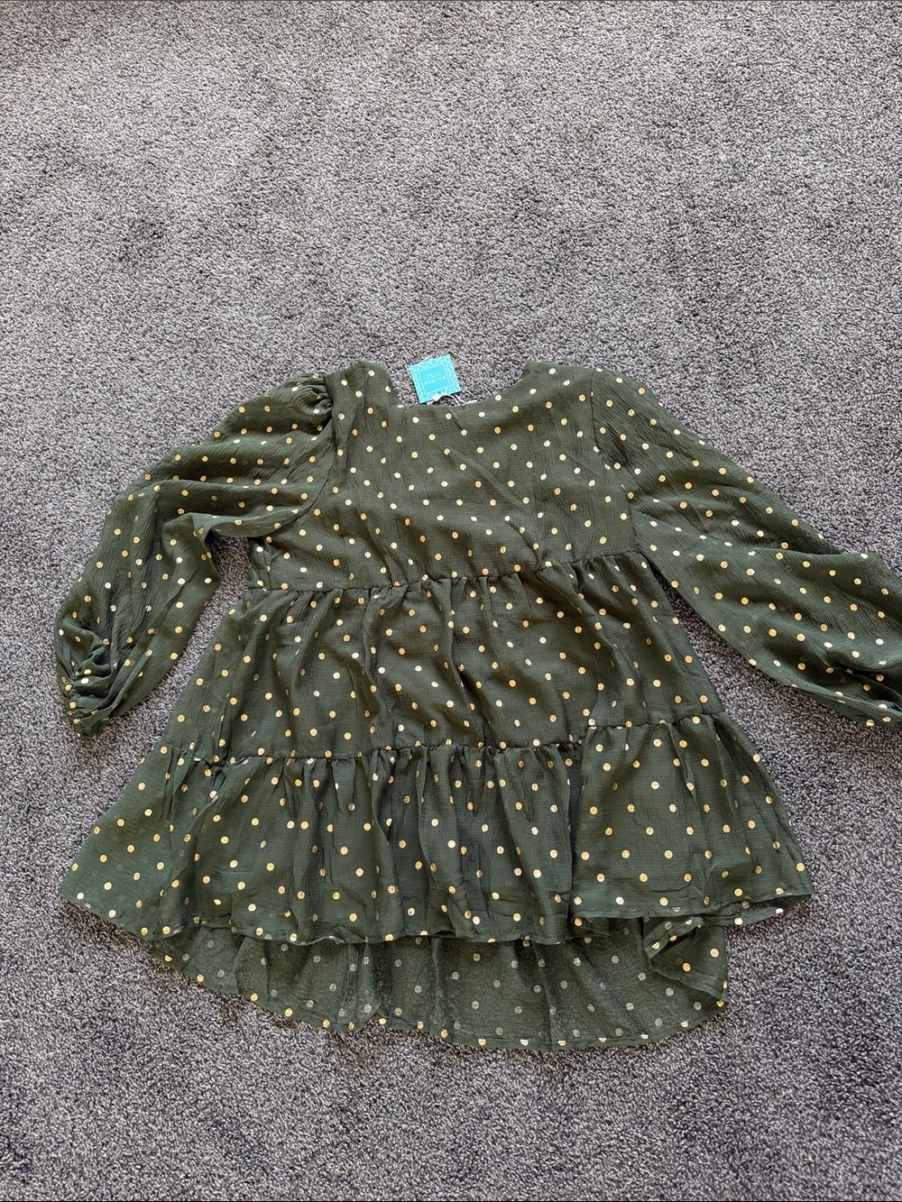 Hayden Olive Green Tiered Blouse with Gold Polka Dots